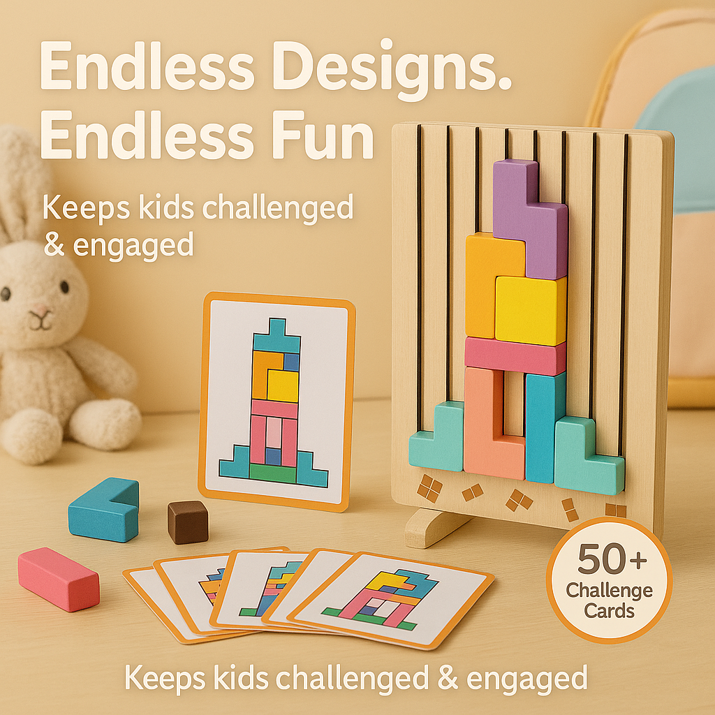 Wooden Montessori Russian Block Puzzle Board for Kids | Creative Stacking & Brain Development Toy