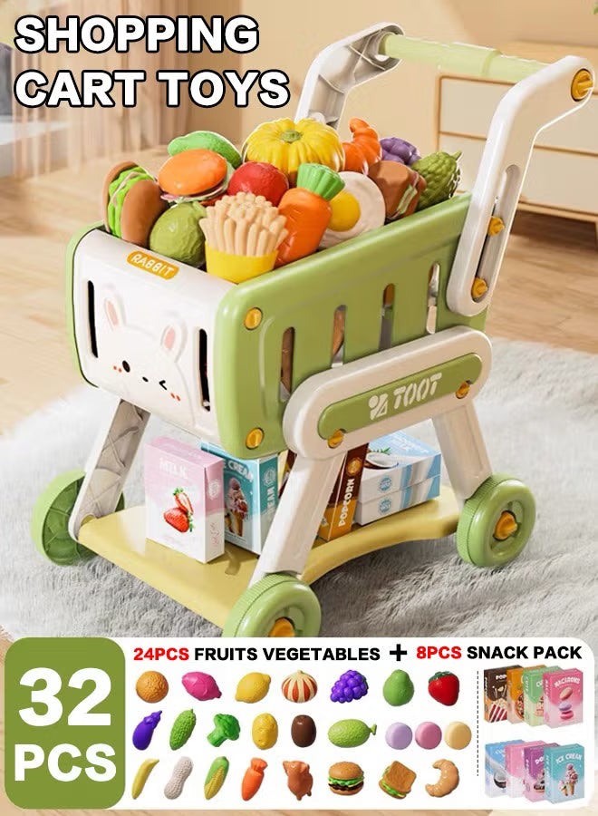 Mini Shopping Cart with Supermarket Accessories, Supermarket Shopping Cart Toy With fruit and vegetable and snack