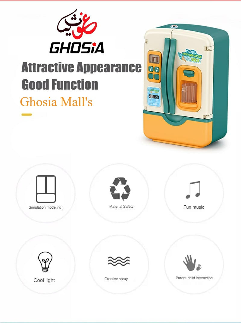 Kids Electric Toy Refrigerator with Ice Dispenser | Pretend Play Mini Fridge with Play Food Set