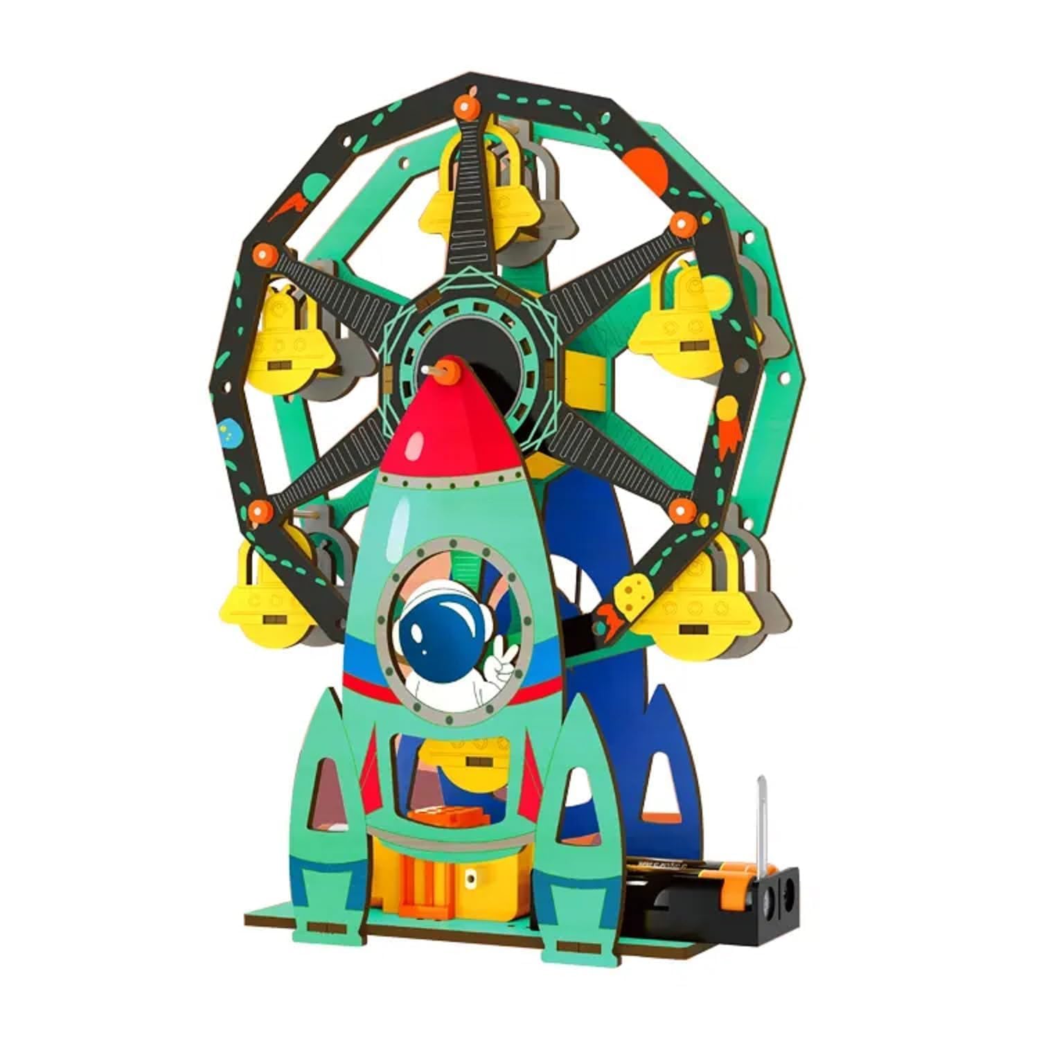 STEAM Science Experiment Kit 4-in-1 – Electricity Powered DIY Building Set with Space Carousel, Sun-Earth-Moon System, Ferris Wheel & UFO Lamp