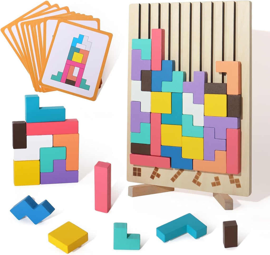 Wooden Montessori Russian Block Puzzle Board for Kids | Creative Stacking & Brain Development Toy
