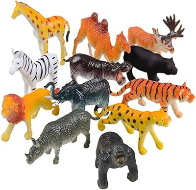 Safari Animal Figurines Set for Kids - Pack of 12 - Assorted Small Animal Figures