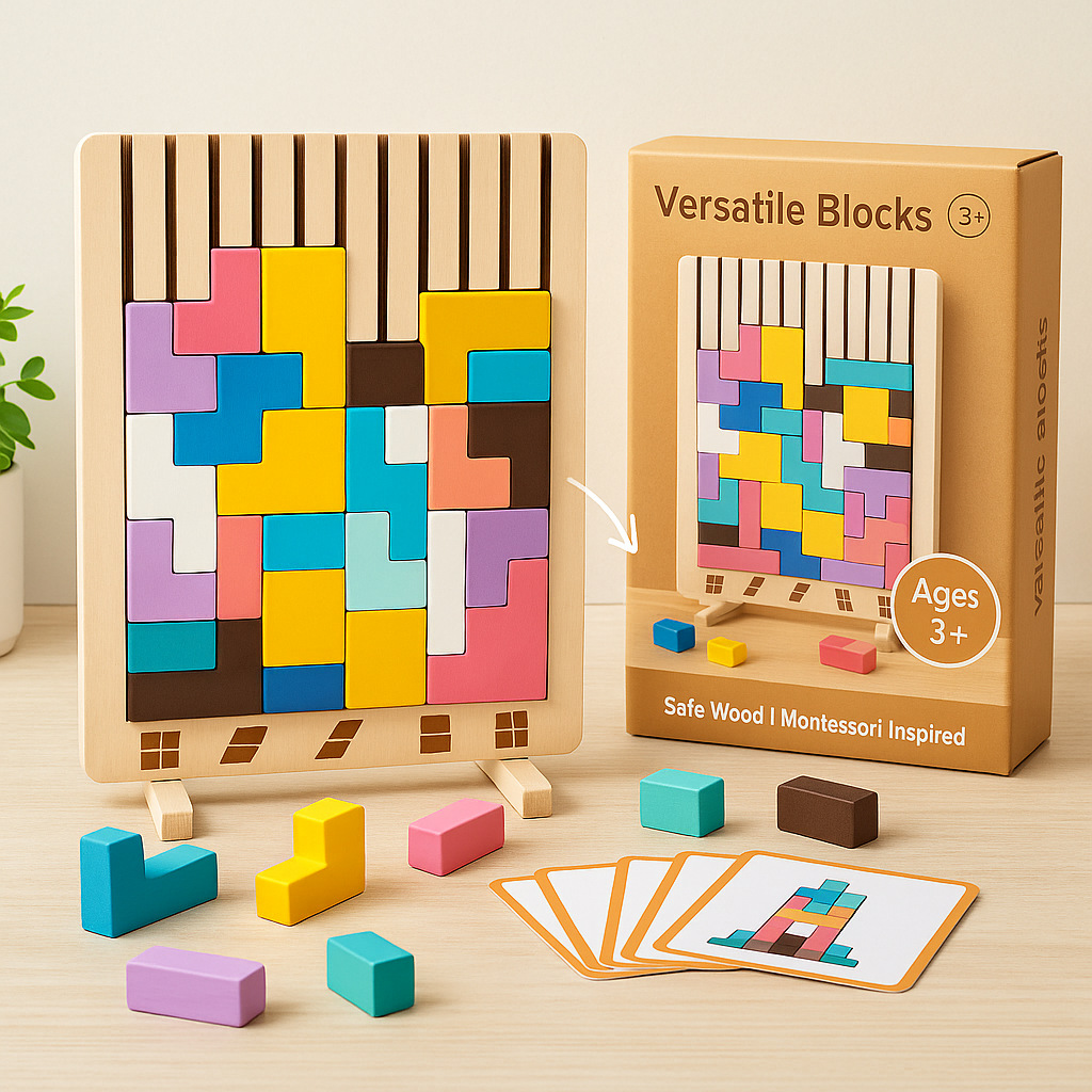 Wooden Montessori Russian Block Puzzle Board for Kids | Creative Stacking & Brain Development Toy