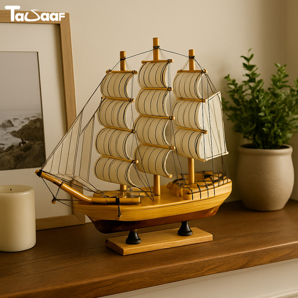 Elegant Wooden Sailing Ship Model Set – Nautical Home Décor