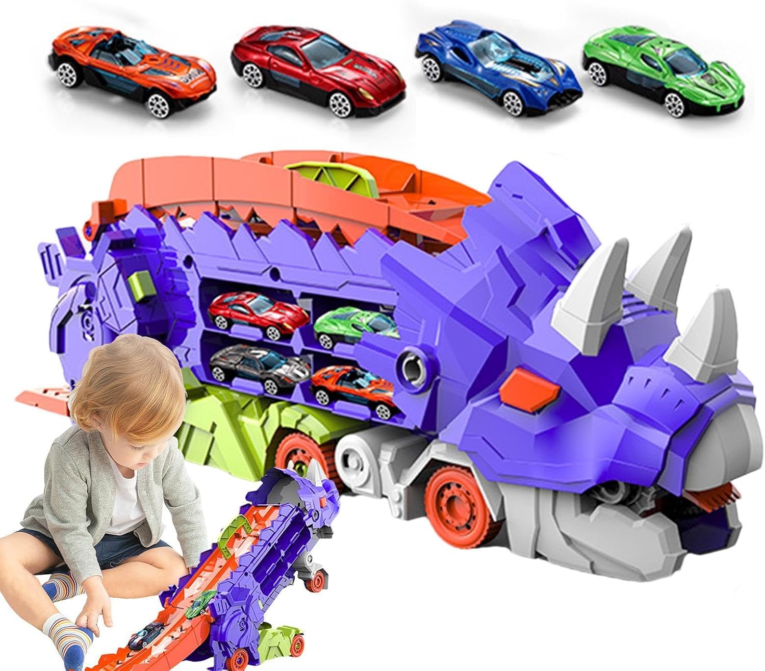 Dinosaur Transport Truck Toy – Large Dino Carrier with Figures for Kids