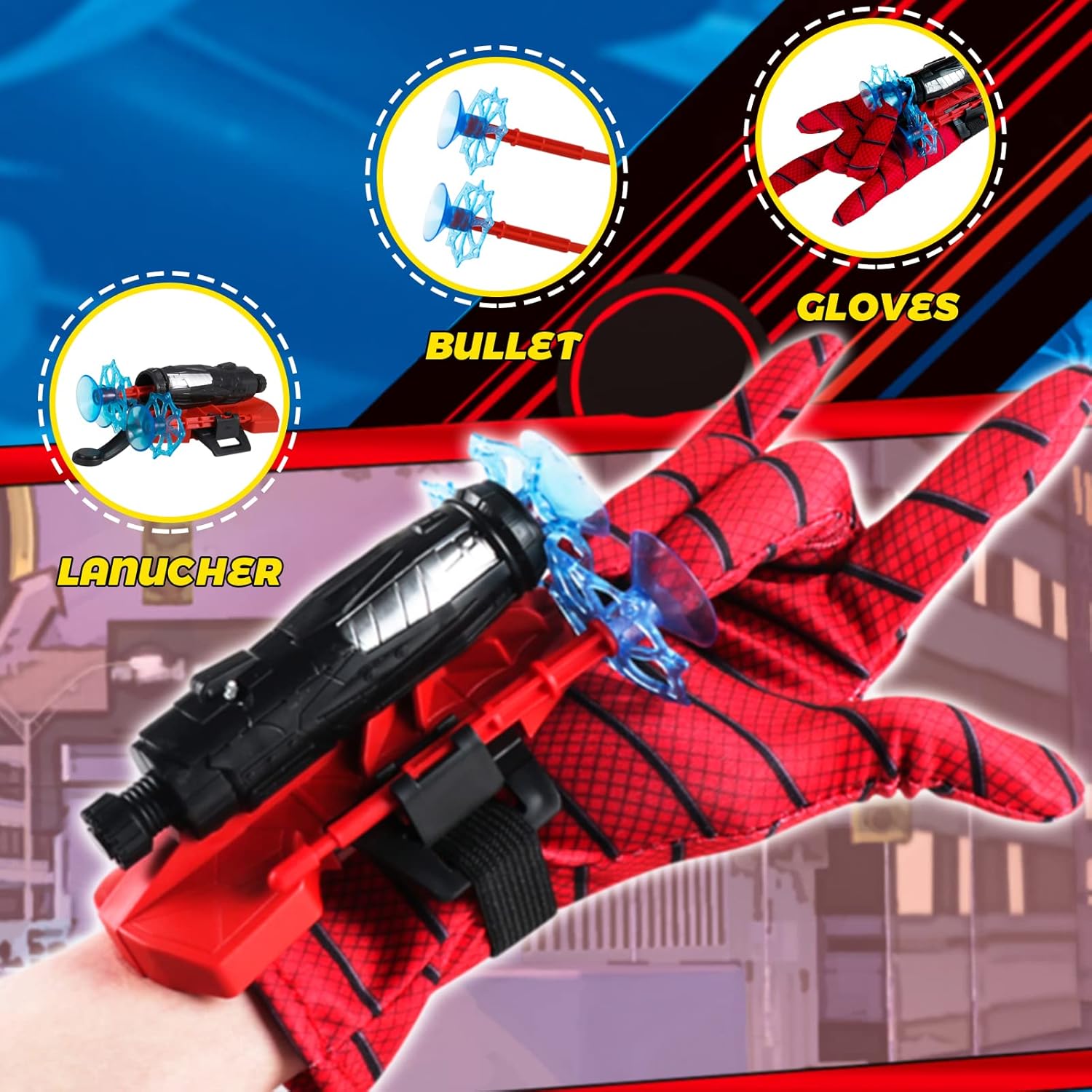 Spider-Man Web Shooter Glove Toy for Kids | Superhero Costume Launcher with Suction Webs
