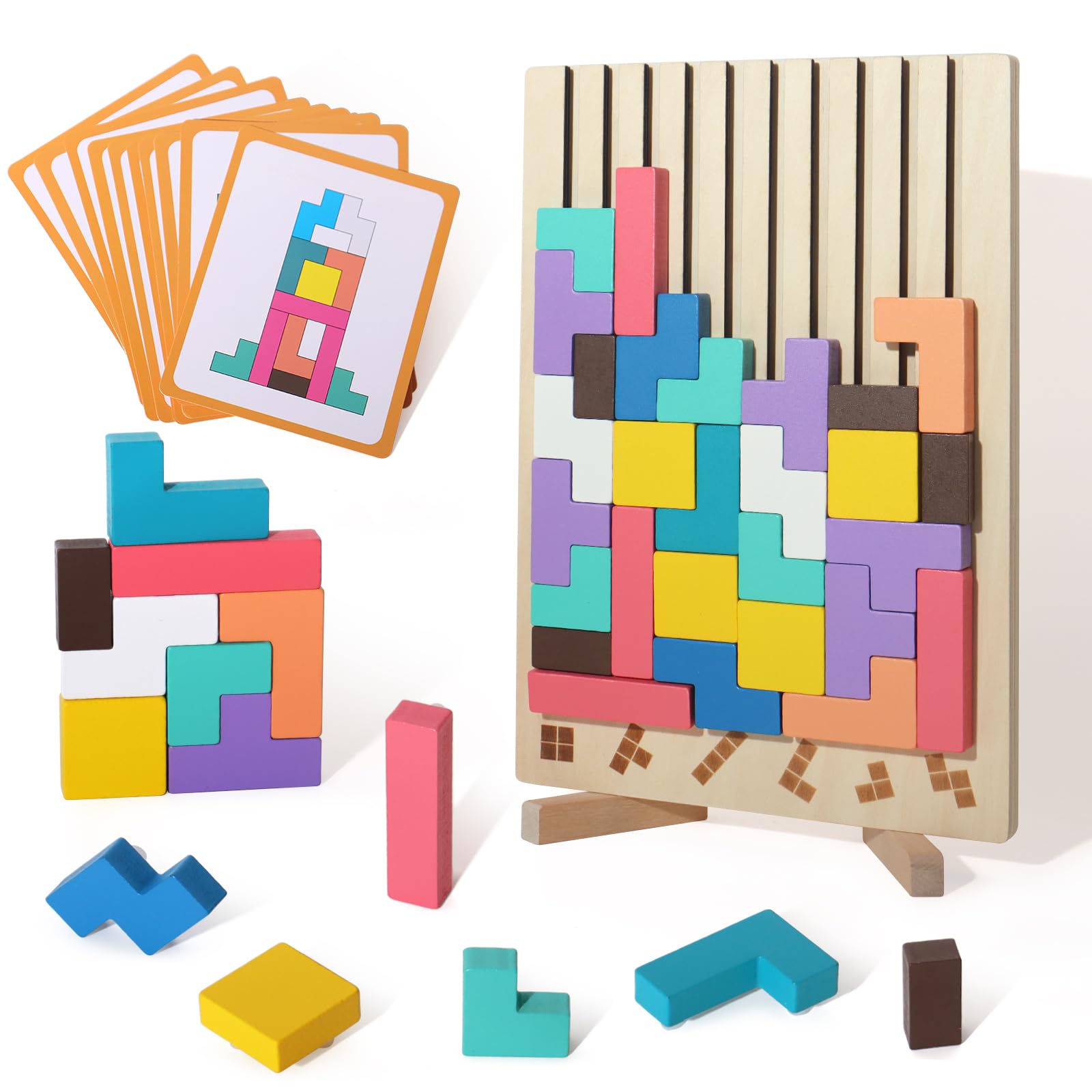 Wooden Stacking Puzzle Toy Tetris, 3D Wooden Puzzle Montessori Toy Art,