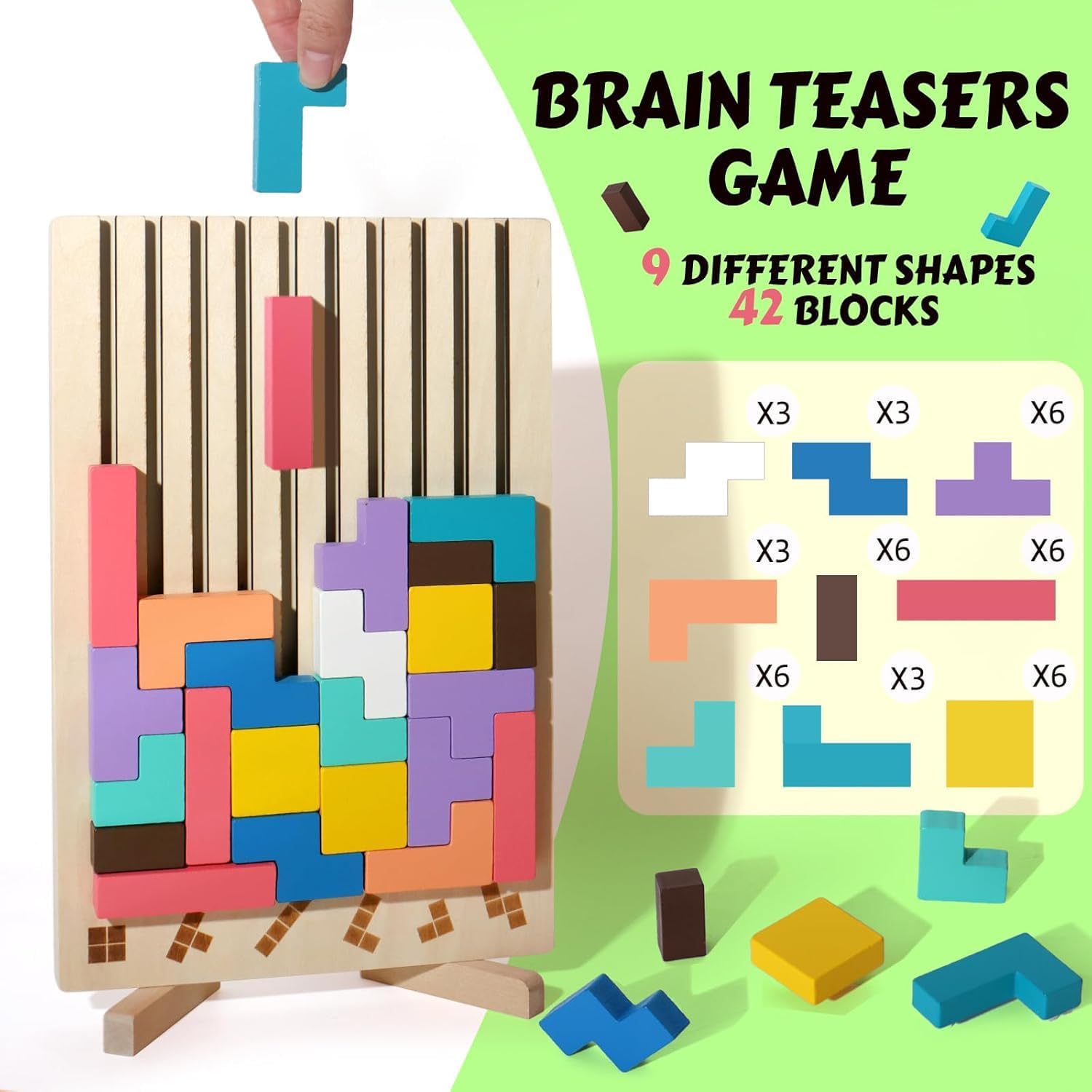 Wooden Montessori Russian Block Puzzle Board for Kids | Creative Stacking & Brain Development Toy