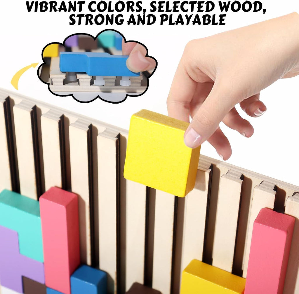 Wooden Montessori Russian Block Puzzle Board for Kids | Creative Stacking & Brain Development Toy
