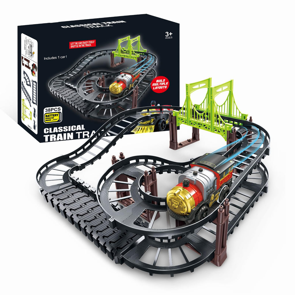 Jiapin Vintage Train Track Set - 38 Pieces DIY
