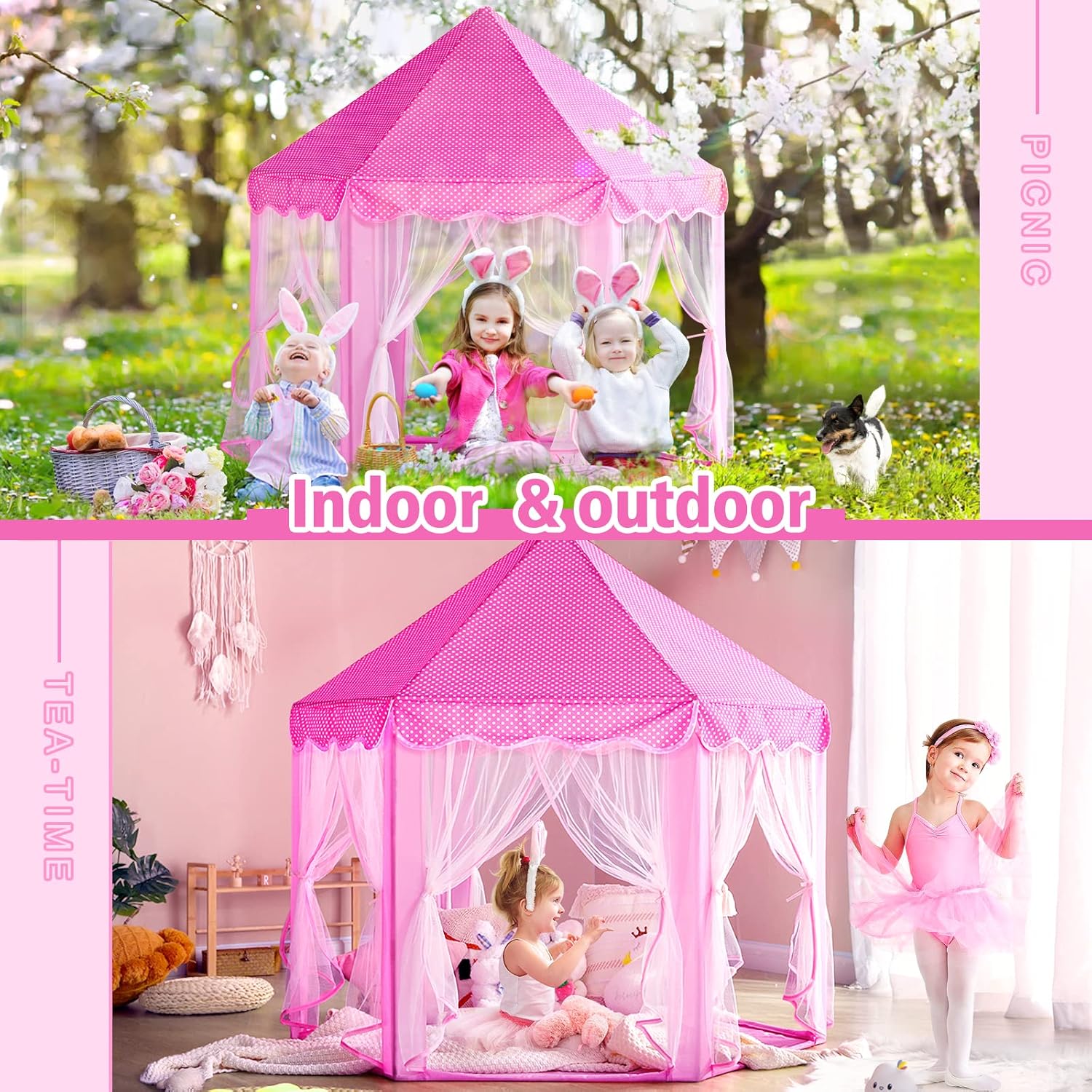 Kids Princess Castle Tent – Magical Fairy Pop-Up Playhouse for Girls | Indoor & Outdoor Play Tent House 125x98x130cm
