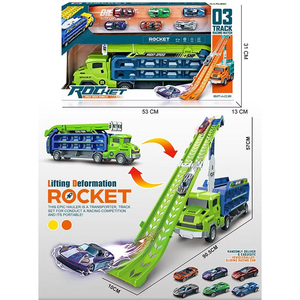 FRI Track Set with 6 Metal Cars – Fast Racing Track Playset (P.Box)