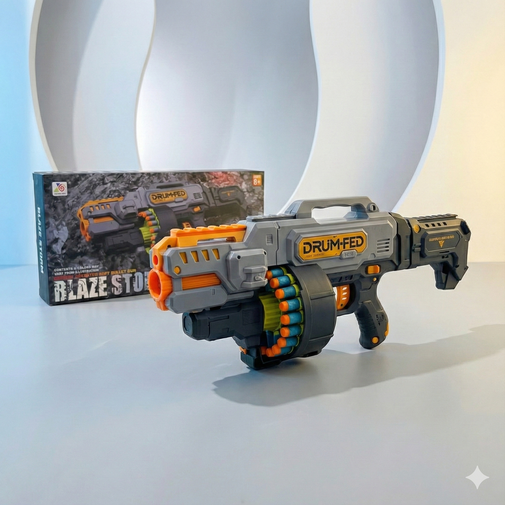 Drum-Fed Foam Bullet Machine Gun with Rechargeable Battery