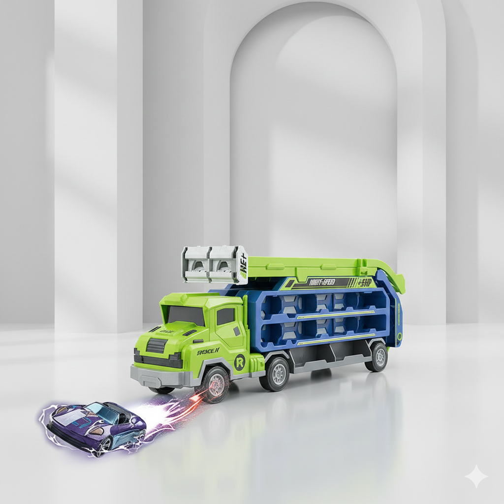 FRI Track Set with 6 Metal Cars – Fast Racing Track Playset (P.Box)