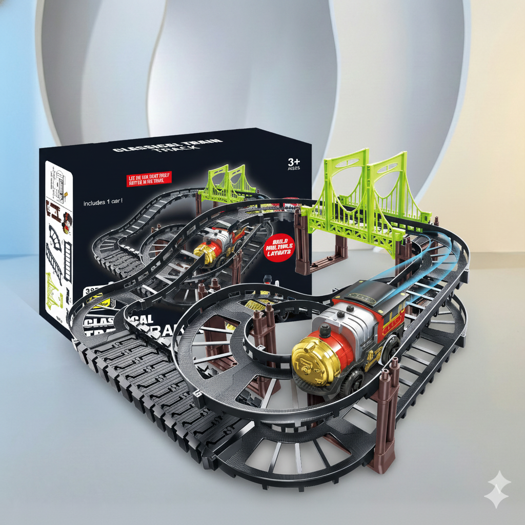 Jiapin Vintage Train Track Set - 38 Pieces DIY