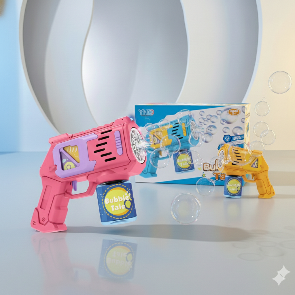 10 Holes Light-up Electric Bubble Machine Outdoor Games Shooting Guns with 100 Ml Soap Water