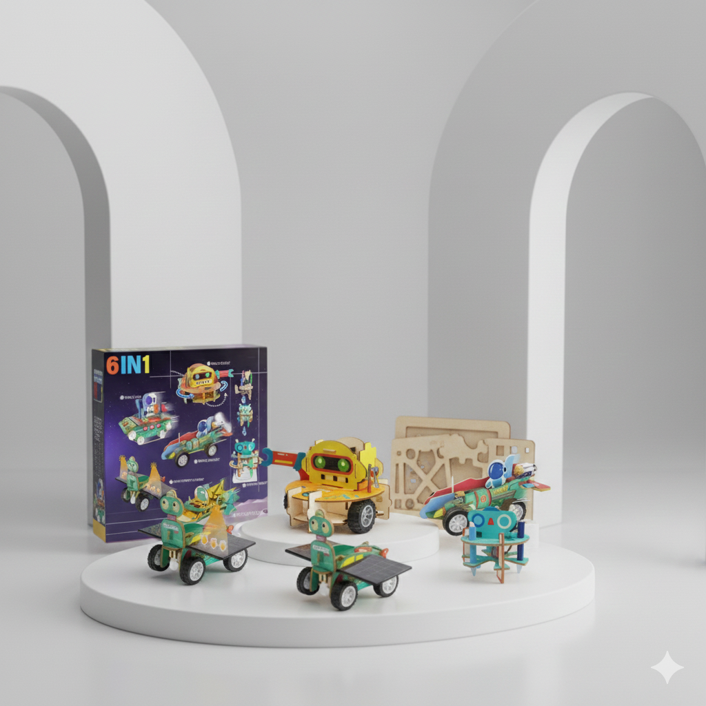 6 In 1 Space Themed Wooden DIY Electric Toys Set, Durable, Build Imagination, Non Toxic