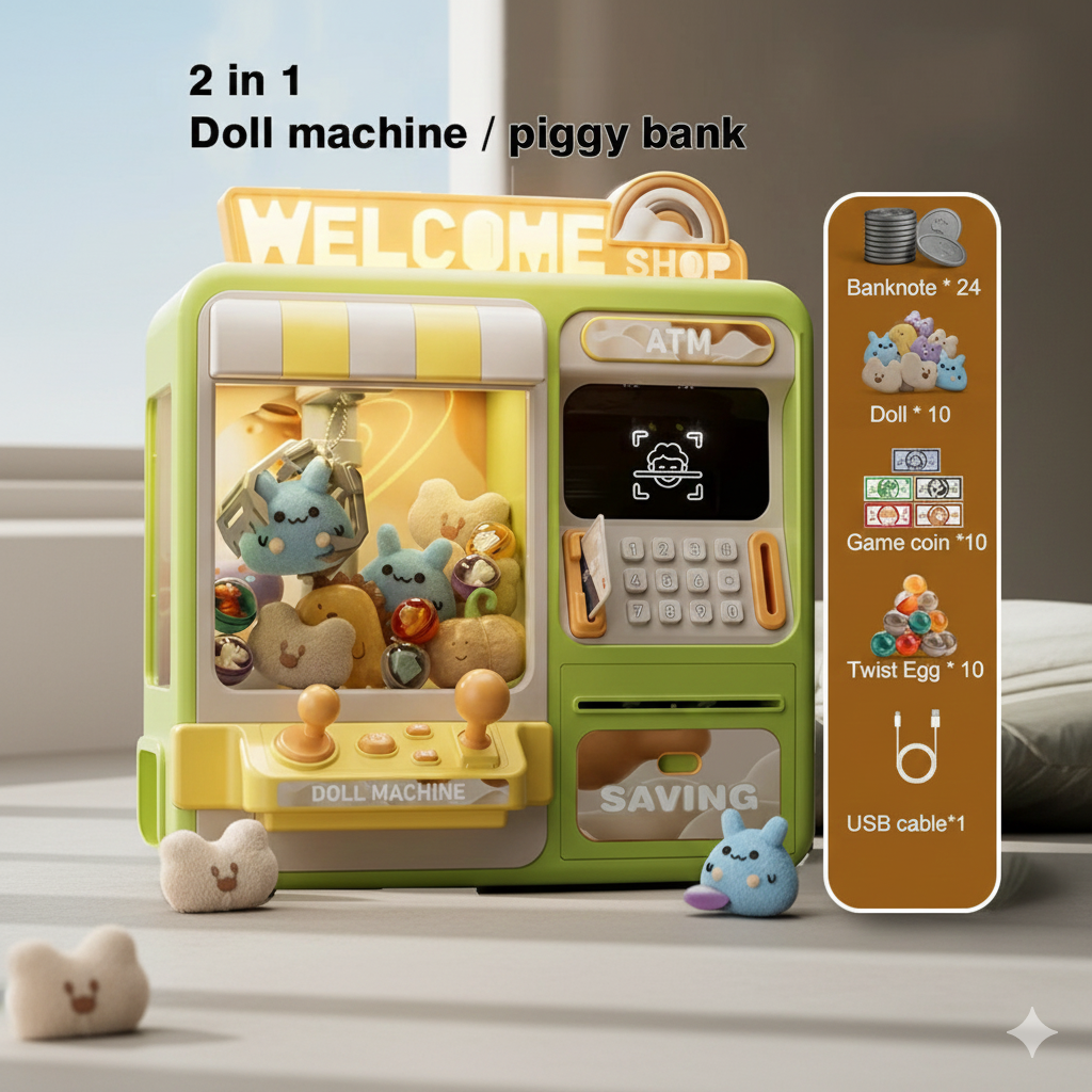 2 IN 1 ATM & DOLL MACHINE, WHITE, W/LIGHT AND MUSIC, W/OUT 4*AA AND USB WIRE, PB