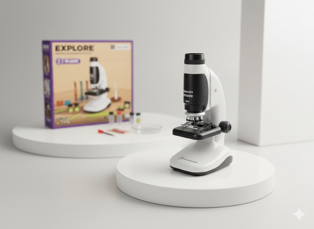 Explore Science Microscope Set – Blue | With 7 LR44 Batteries | P.Box