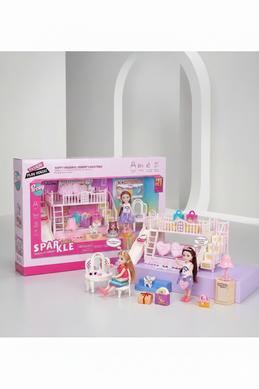 Doll height 14 cm, furniture, bed, table, accessories