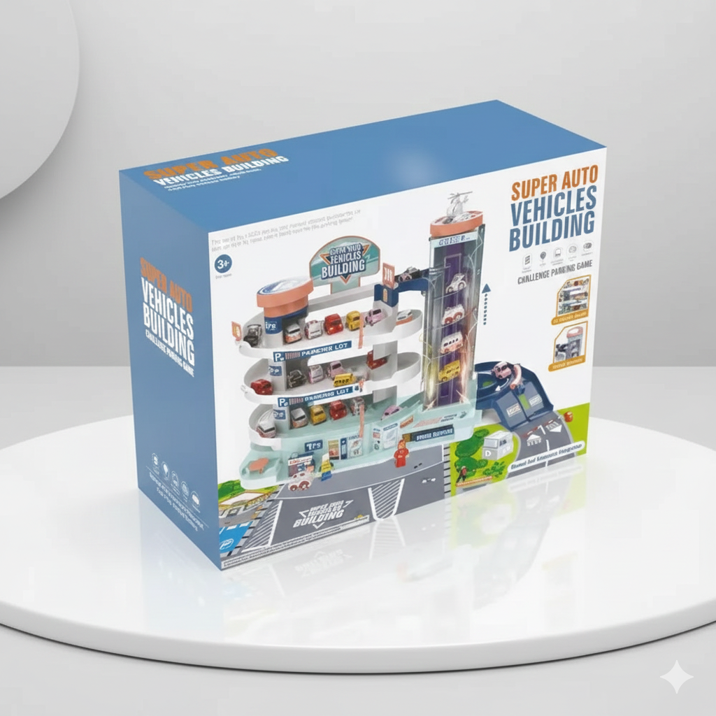 Car Parking Toys, Sound & Light Garage Toy Set, Elevator Ramp Parking Set