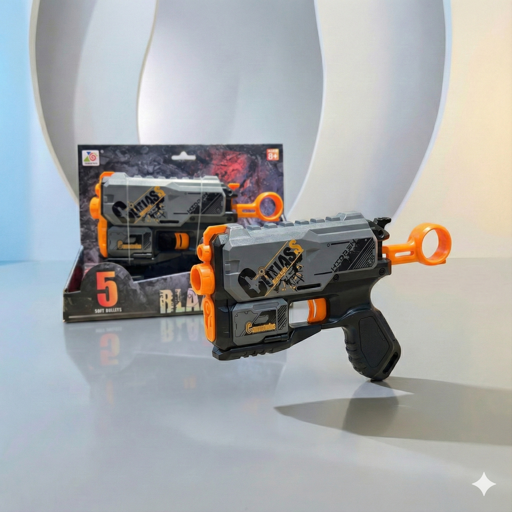 Soft Dart Gun Toy with 5 Foam Bullets – Grey & Black
