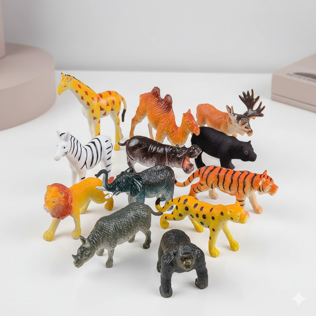 Safari Animal Figurines Set for Kids - Pack of 12 - Assorted Small Animal Figures