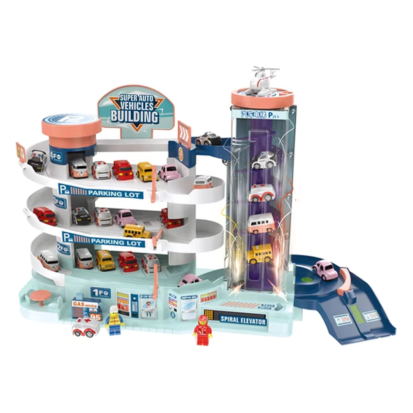 Car Parking Toys, Sound & Light Garage Toy Set, Elevator Ramp Parking Set