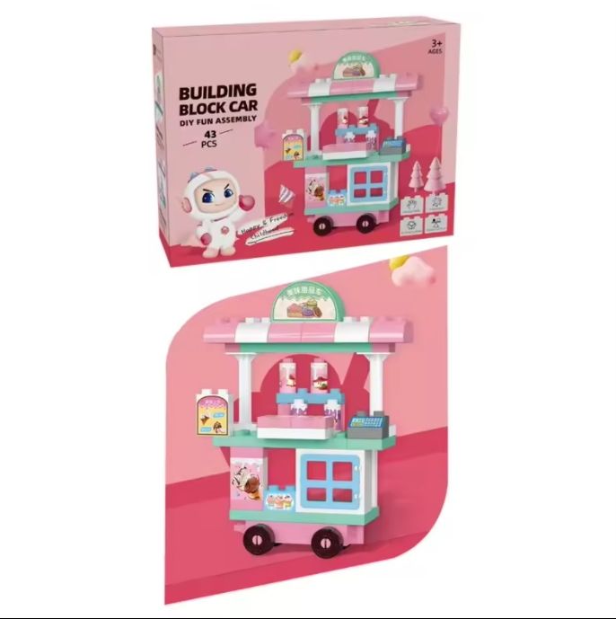 Car Block Sets 43pcs Plastic Cartoon Dessert Cart Assembly Building Block Toy