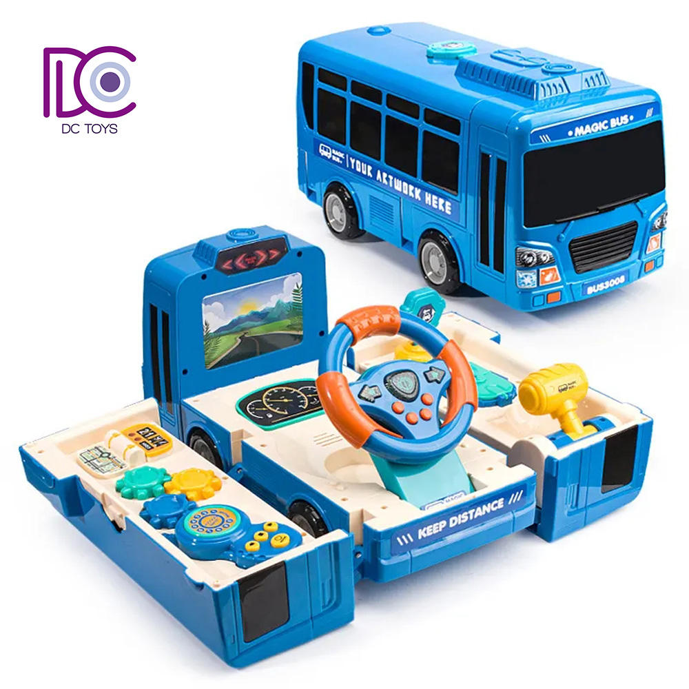 CUTE STONE Bus Car Toy, Kids Play Vehicle with Sound and Light, Simulation Steering Wheel, Musical School Bus Toy for Toddler
