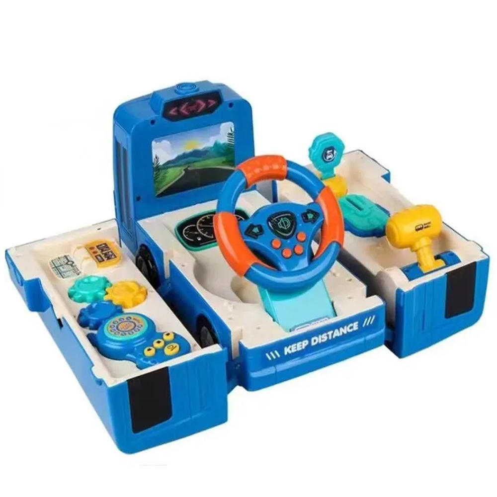CUTE STONE Bus Car Toy, Kids Play Vehicle with Sound and Light, Simulation Steering Wheel, Musical School Bus Toy for Toddler