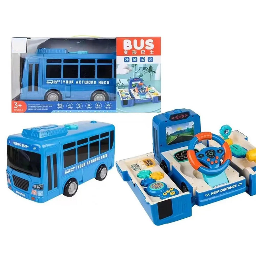 CUTE STONE Bus Car Toy, Kids Play Vehicle with Sound and Light, Simulation Steering Wheel, Musical School Bus Toy for Toddler