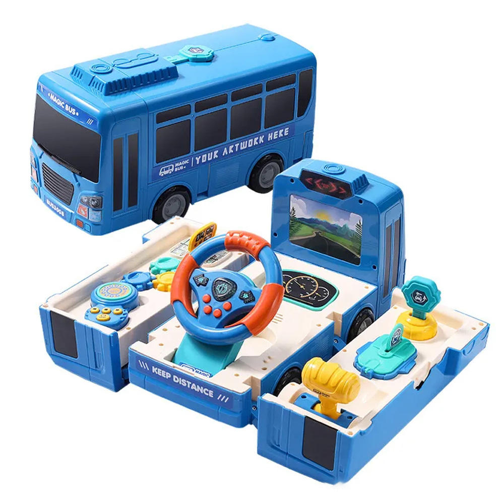CUTE STONE Bus Car Toy, Kids Play Vehicle with Sound and Light, Simulation Steering Wheel, Musical School Bus Toy for Toddler