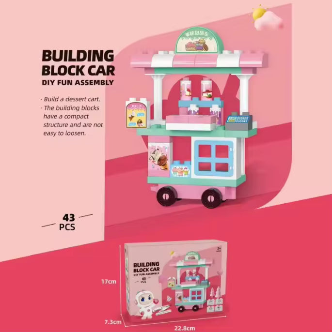 Car Block Sets 43pcs Plastic Cartoon Dessert Cart Assembly Building Block Toy
