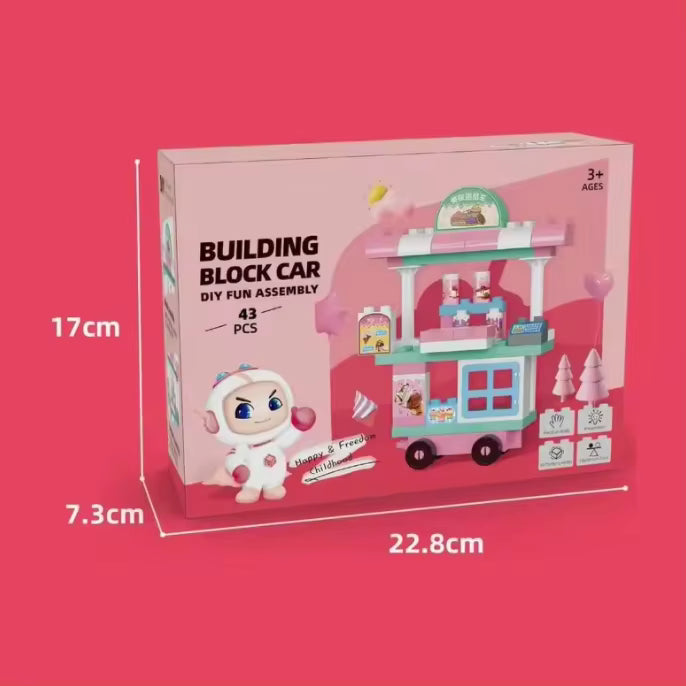 Car Block Sets 43pcs Plastic Cartoon Dessert Cart Assembly Building Block Toy