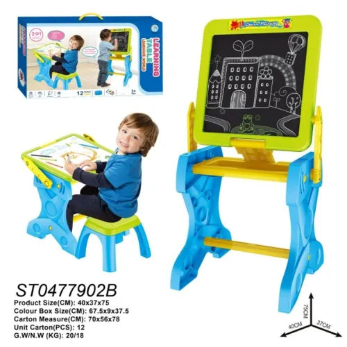 2-in-1 Children's Drawing Table, Multifunctional Educational Whiteboard with Stool