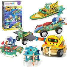 6 In 1 Space Themed Wooden DIY Electric Toys Set, Durable, Build Imagination, Non Toxic