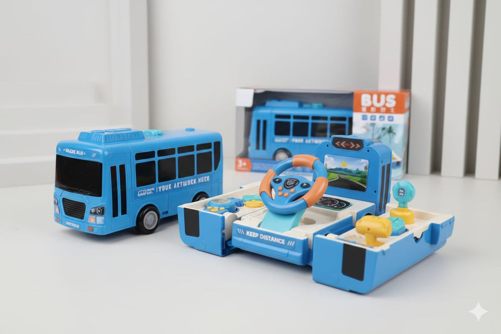 CUTE STONE Bus Car Toy, Kids Play Vehicle with Sound and Light, Simulation Steering Wheel, Musical School Bus Toy for Toddler
