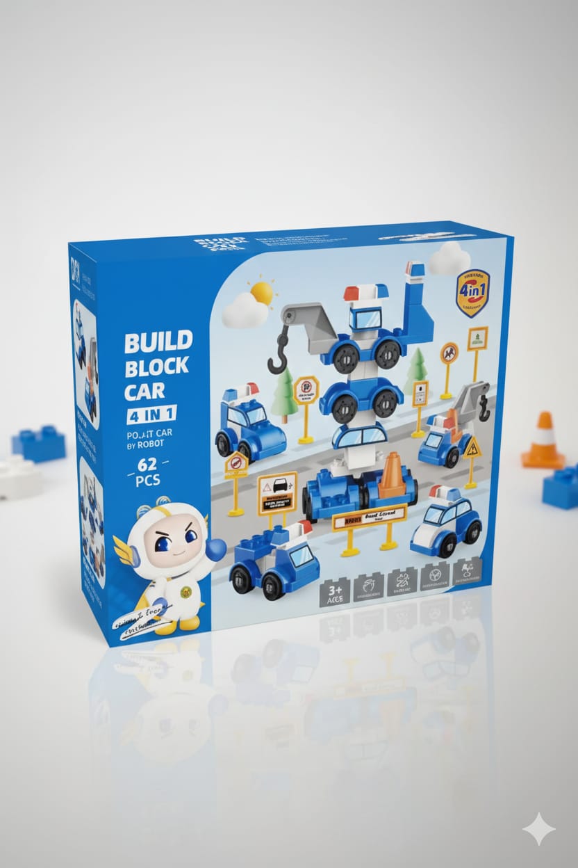 Creative Building Blocks Car Sets Police Car Fire Truck Engineering Vehicle 4 in 1 Transformable Robot 67PCS