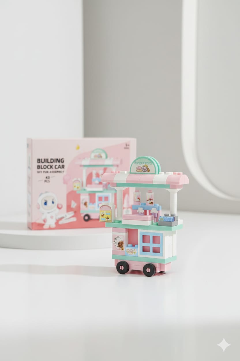 Car Block Sets 43pcs Plastic Cartoon Dessert Cart Assembly Building Block Toy