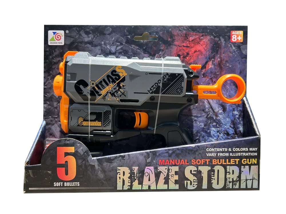 Soft Dart Gun Toy with 5 Foam Bullets – Grey & Black