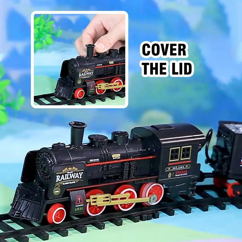 Electric Retro Steam Train Track Set with Realistic Smoke & Lights