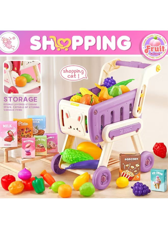 Mini Shopping Cart with Supermarket Accessories, Supermarket Shopping Cart Toy With fruit and vegetable and snack