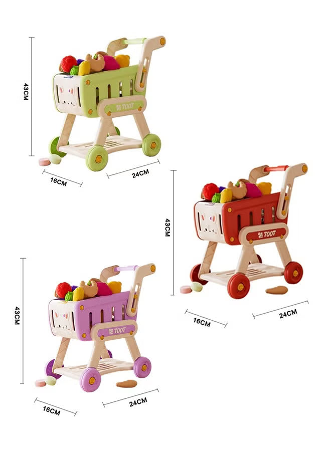 Mini Shopping Cart with Supermarket Accessories, Supermarket Shopping Cart Toy With fruit and vegetable and snack