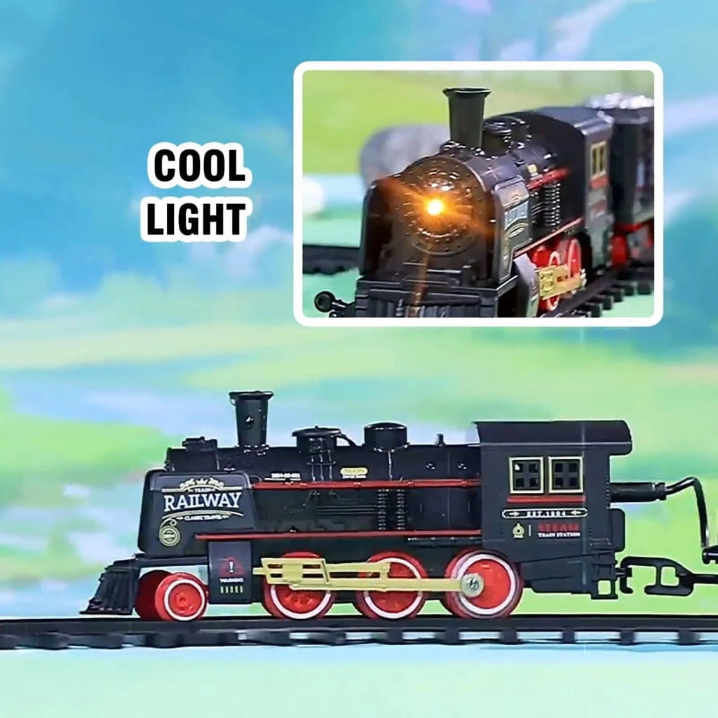 Electric Retro Steam Train Track Set with Realistic Smoke & Lights