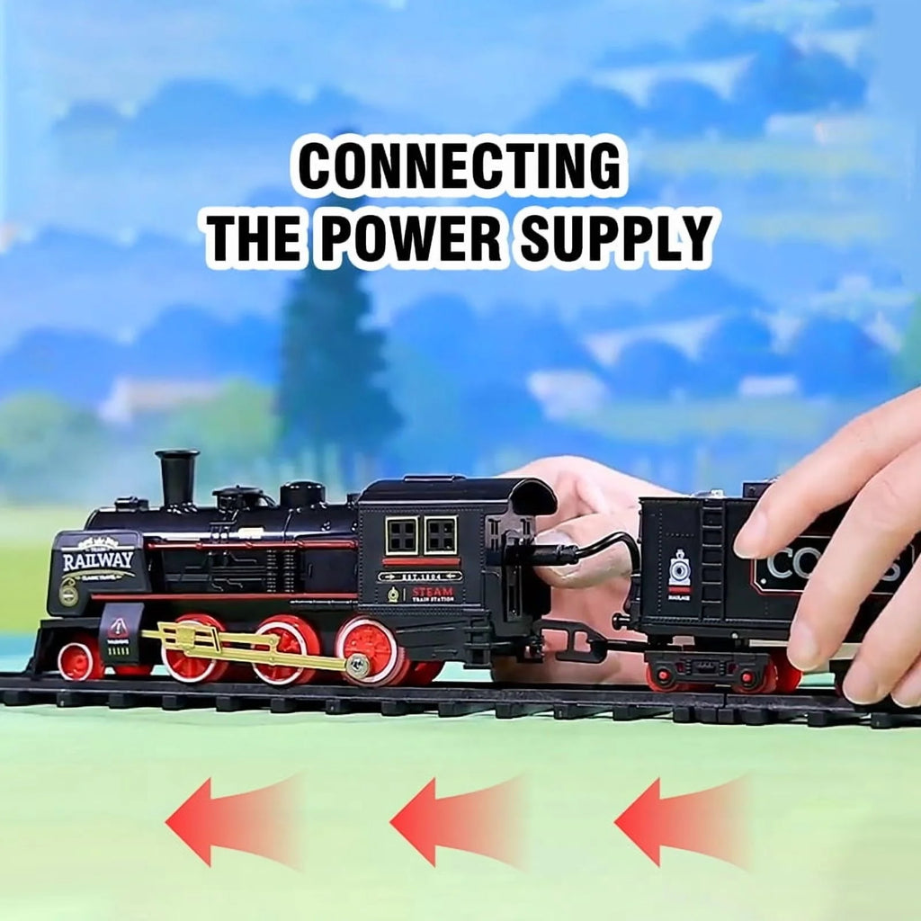 Electric Retro Steam Train Track Set with Realistic Smoke & Lights