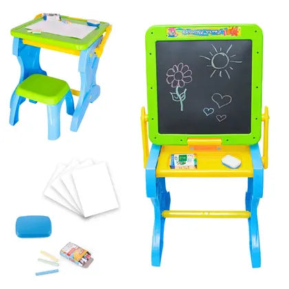 2-in-1 Children's Drawing Table, Multifunctional Educational Whiteboard with Stool