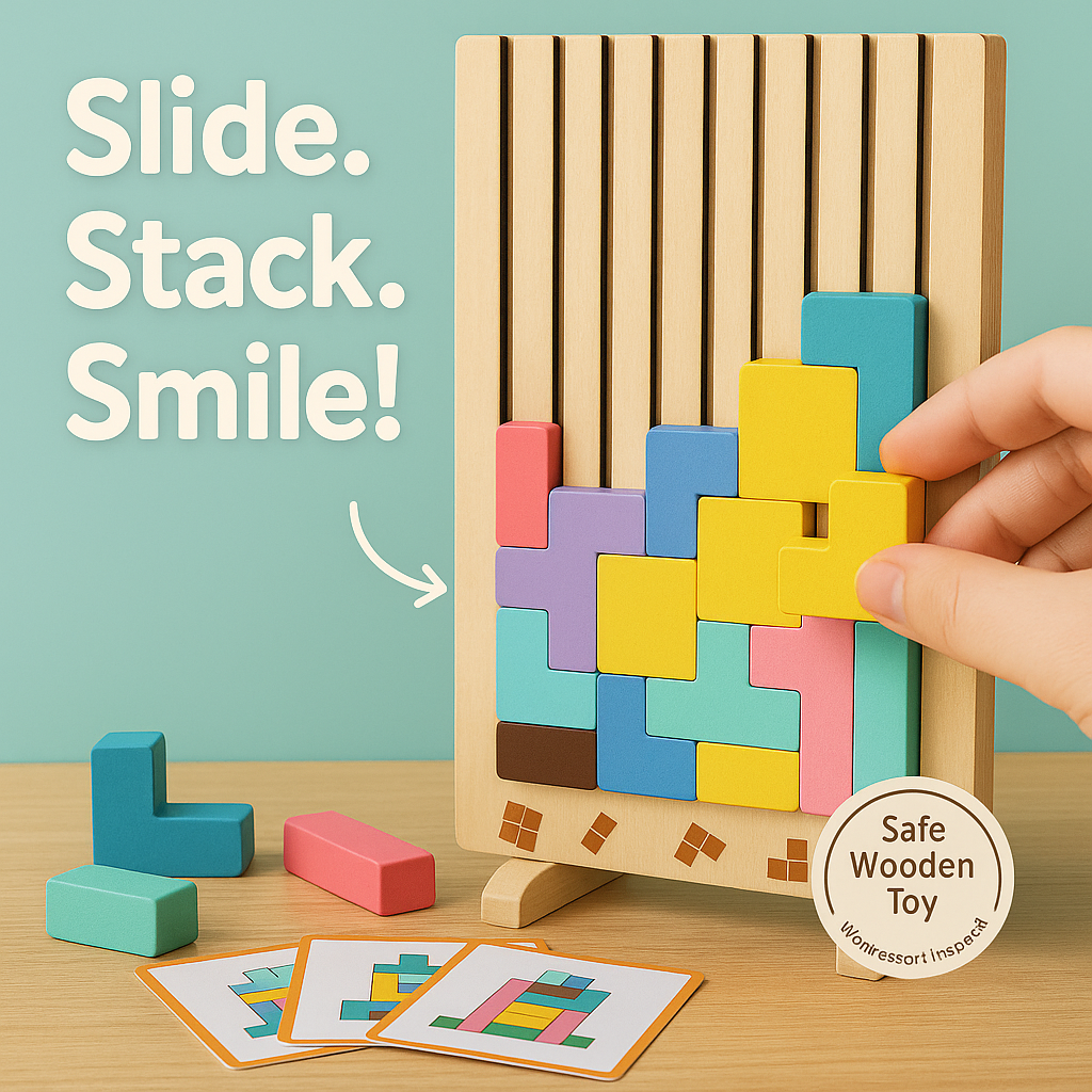 Wooden Montessori Russian Block Puzzle Board for Kids | Creative Stacking & Brain Development Toy