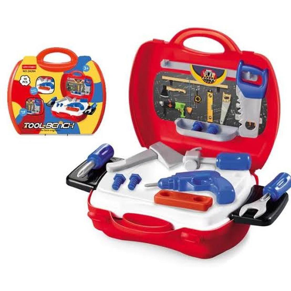Kids Tool Bench Play Set – Portable Hand Tool Case DIY Pretend Role Play Toy for Children