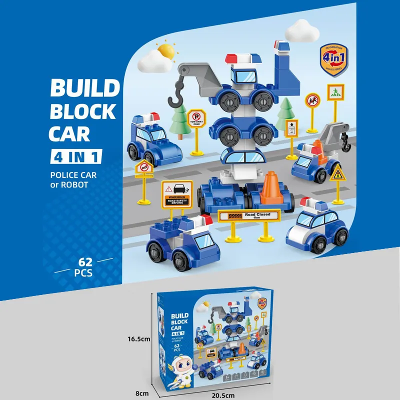 Creative Building Blocks Car Sets Police Car Fire Truck Engineering Vehicle 4 in 1 Transformable Robot 67PCS